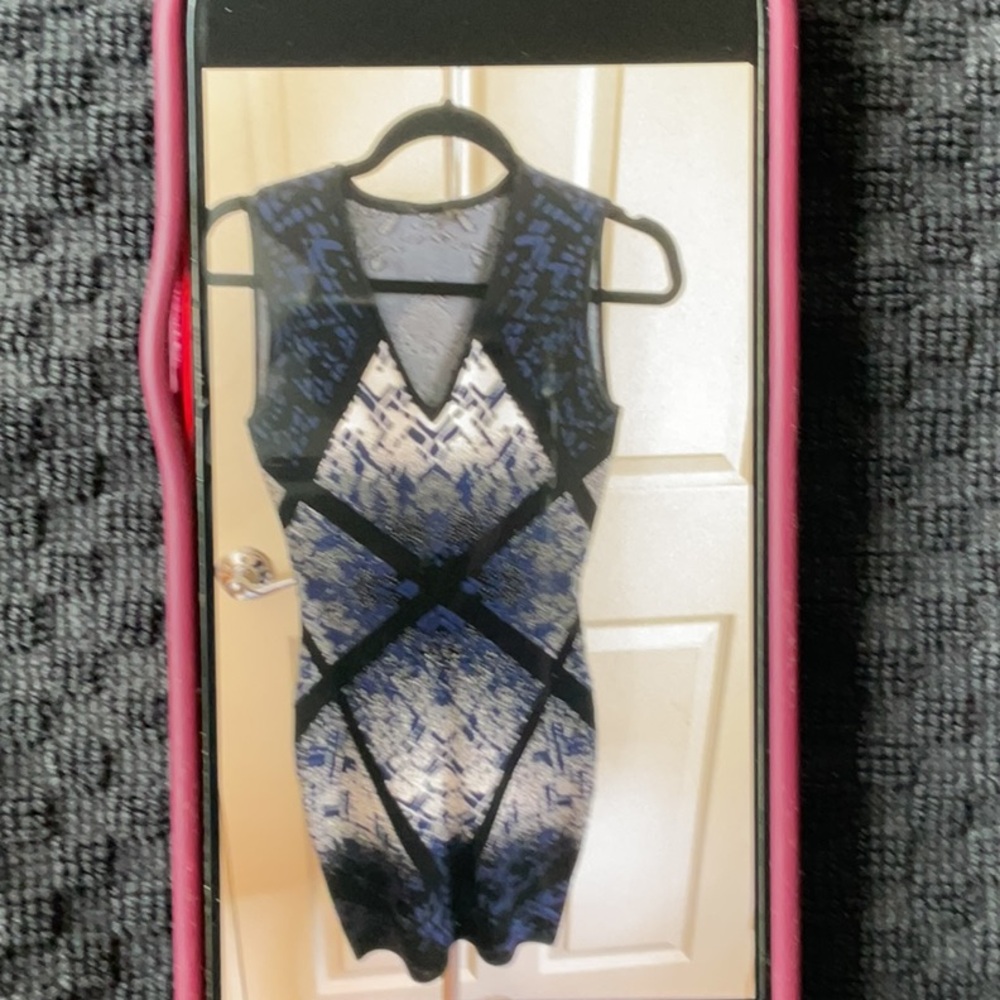 BCBGMaxAzria Blue and White Bodycon Mini Dress